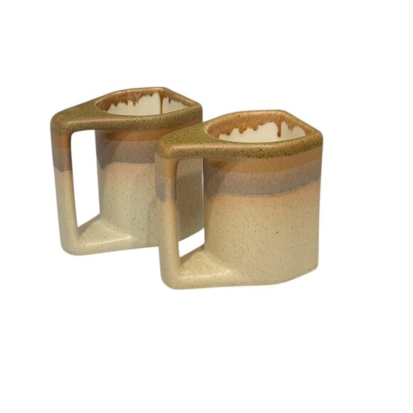 2 MCM Rodolfo Padilla Stoneware Pottery Beige Ombré Coffee Mugs Signed - Picture 8 of 12